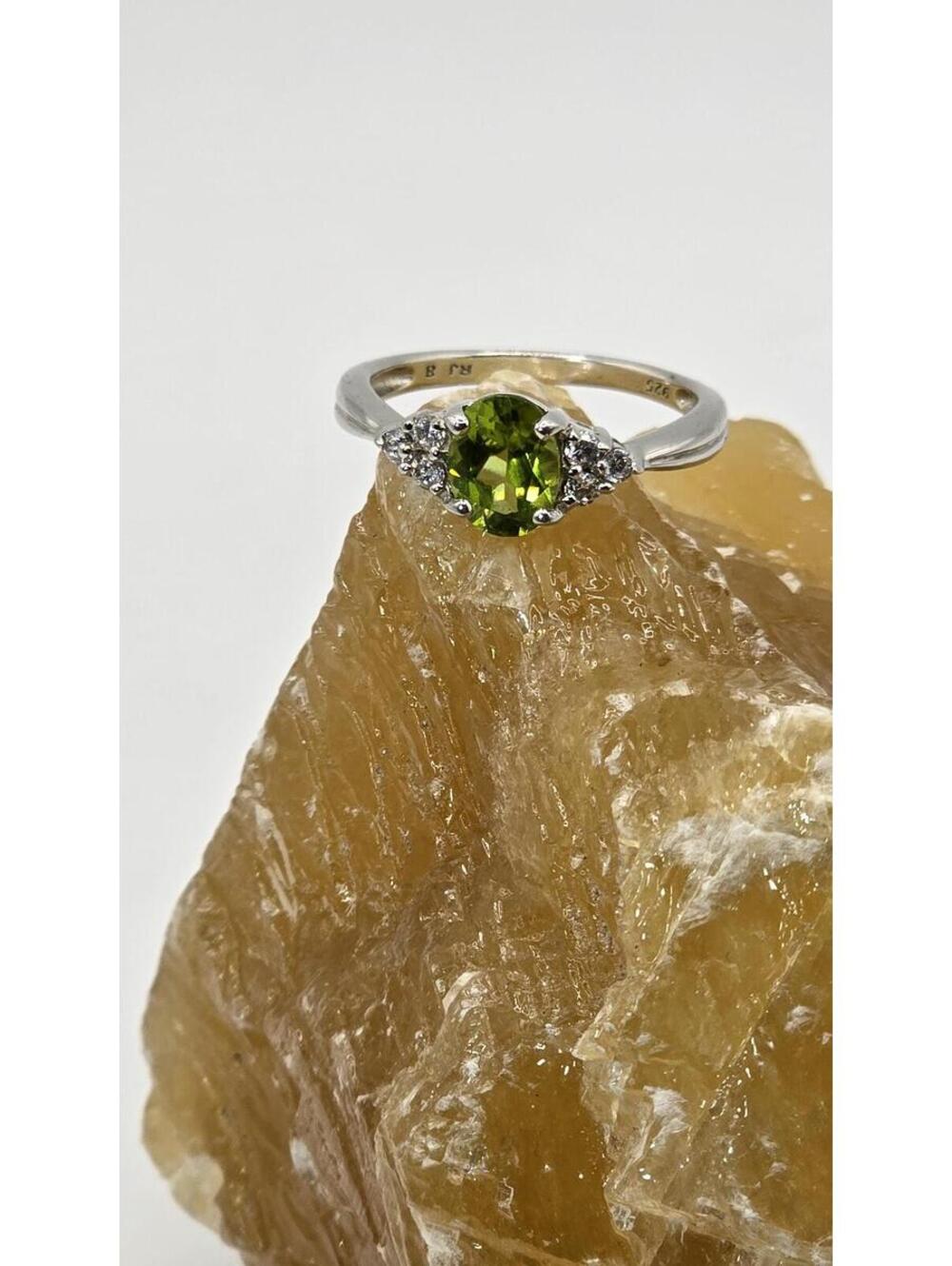 Genuine Peridot Sterling Silver Ring - Oval Cut Green Gemstone Statement Ring.